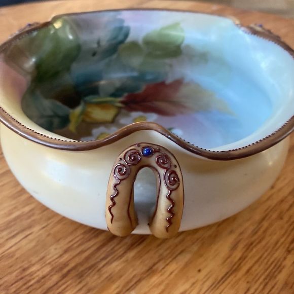 Vintage Morimura M Nippon Hand Painted Bowl Handles Beaded Moriage Floral - Picture 6 of 16